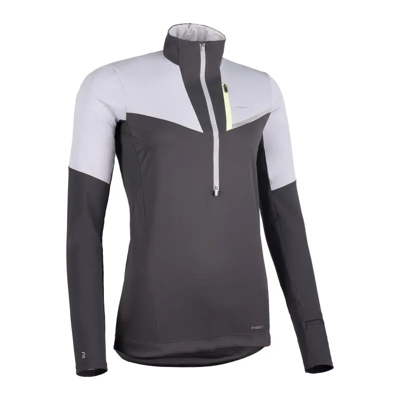 EVADICT Camiseta Trail Running Mujer Gris Softshell Manga Larga