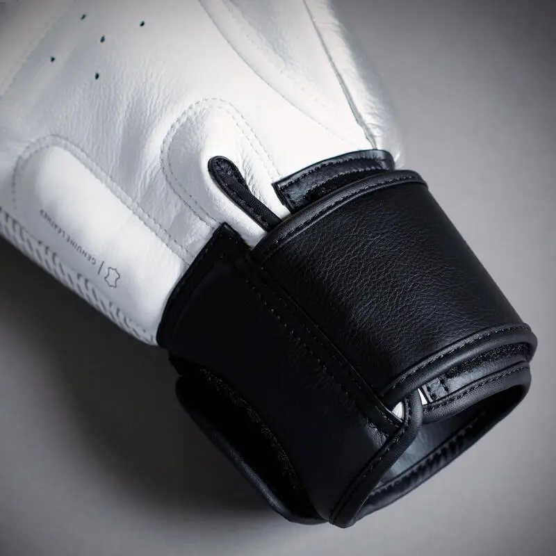 Guantes De Muay Thai Cuero Outshock 500 Blanco/plateado - Imagen 4
