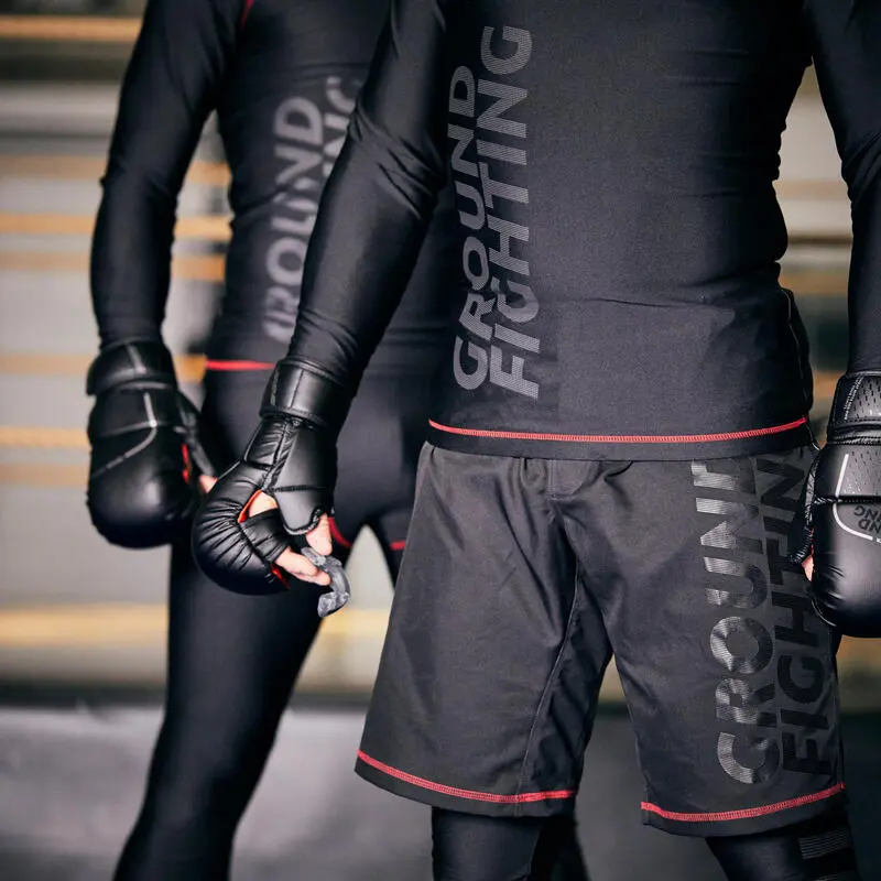 Pantal贸n Corto MMA Grappling No Gi Adulto Outshock 500 Negro Y Rojo - Imagen 2